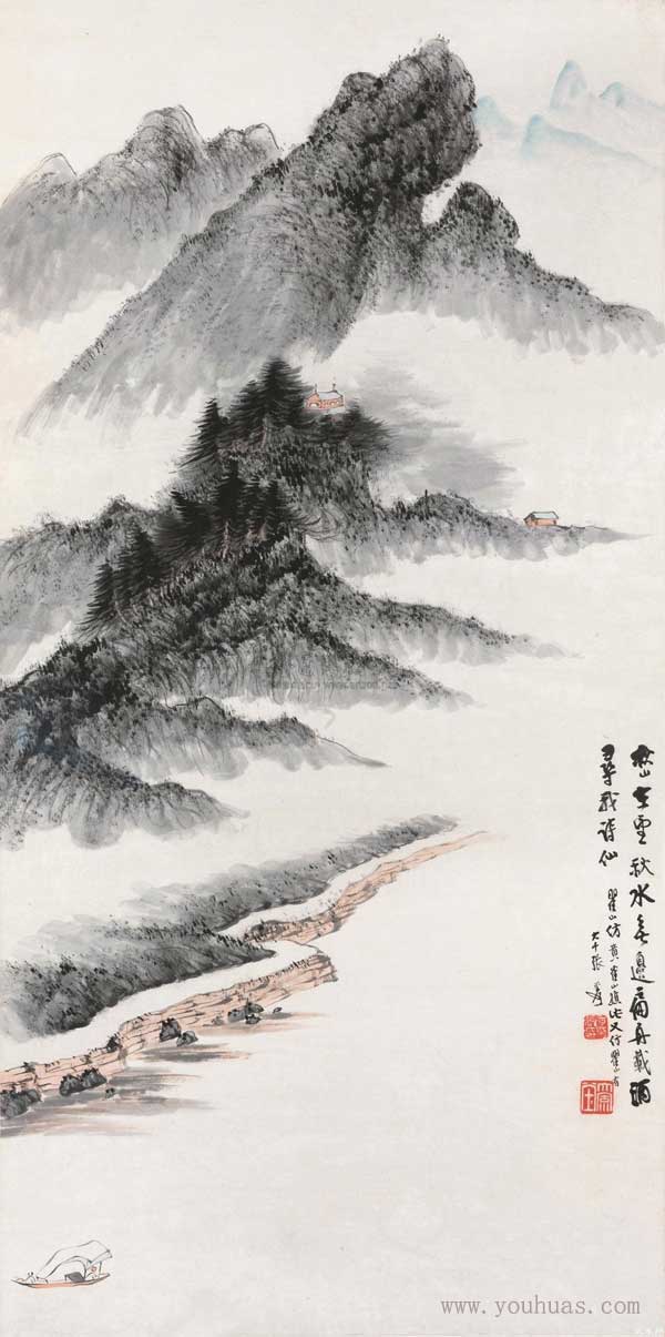张大千山水画中国山水风景画作品欣赏